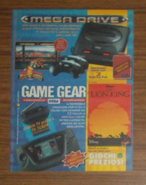 Seltene Werbung SEGA GAME GEAR TV-Tuner Mega Drive POWER RANGERS Italien 1994