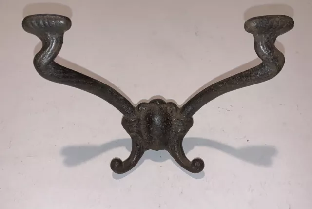 One Antique Cast Iron with Collars Double Hall Tree Hook Coat Hat Hanger