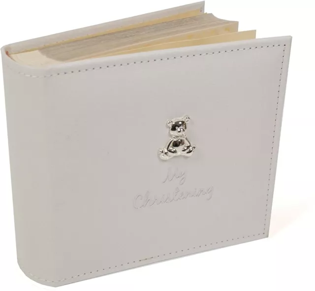 White Suede 'My Christening' Album with Silver Teddy Motif, Photo...