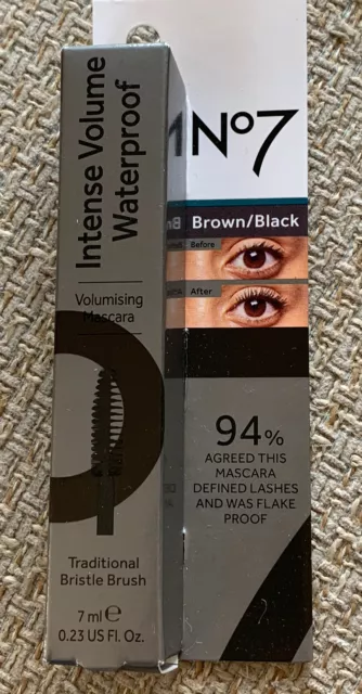 Boots No7 Intense Volume wasserdicht volumisierende Mascara 7ml - braun/schwarz - Brandneu in Verpackung