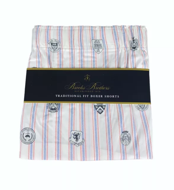 Brooks Brothers Traditional Fit Boxer Shorts Mens Underwear White Crest Striped