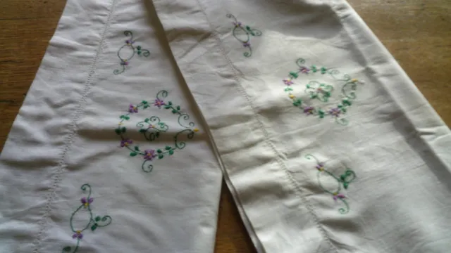 Pair Of Vintage Embroidered Cotton Pillowcases