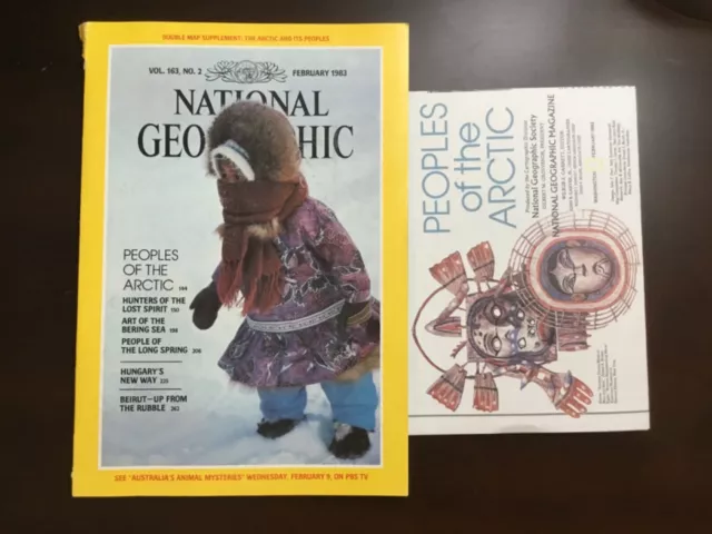 National Geographic February 1983 w/Map, People of the Arctic, Hungary, Beirut.