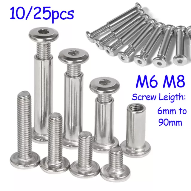 Stainless Steel Allen Flat Nuts Round Head Hex Bolt Screw Sleeve Furniture M6 M8