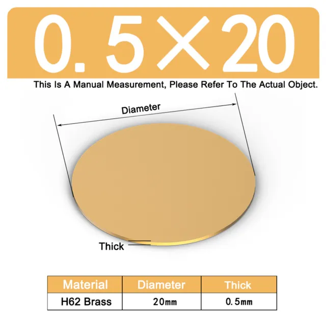 H62 Solid Brass Discs Plate Round Sheets Thick 0.5/0.8/1/1.5/2/3mm Dia 10~200mm 2