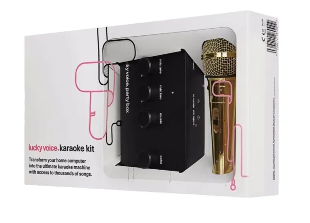 Lucky Voice karaoke machine kit + microphone, home singing party (gold/black)