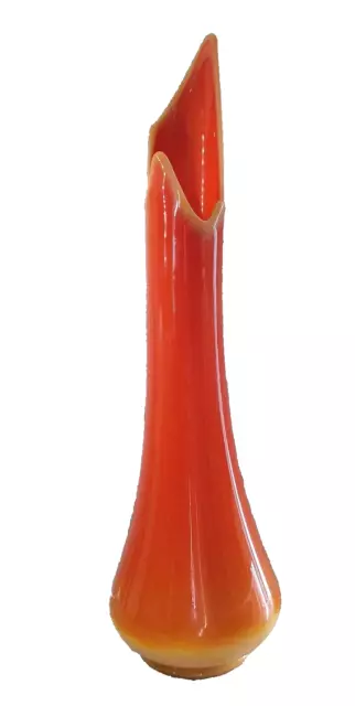 Glass Smooth Big Unique Orange Swung Vase 20” MCM Mid Century Modern