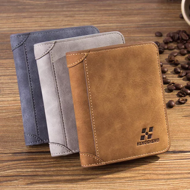 US Men's Leather Wallet Pocket ID Card Holder Billfold Slim Clutch Bifold Purse~