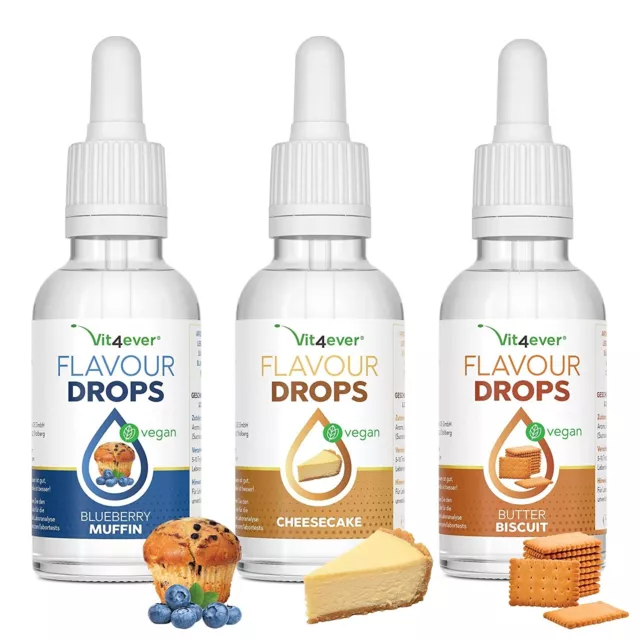 Flavour Drops - 3x 50 ml / 100% vegan o. Kalorien - Aroma-Tropfen (Cake Dream)