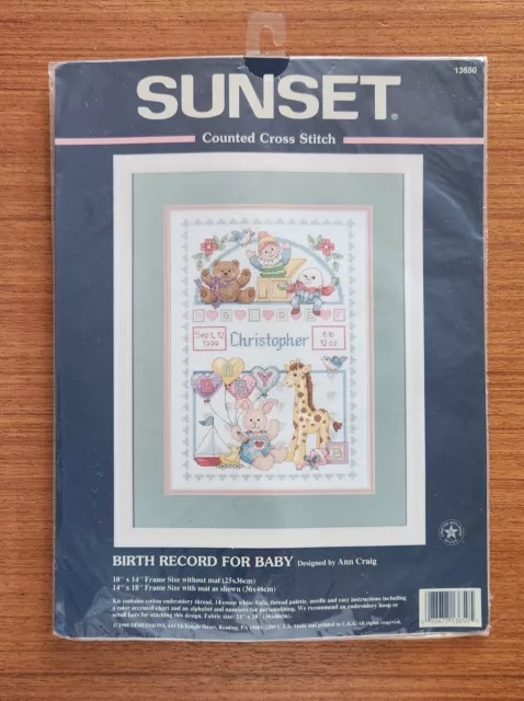 Dimensions Sunset Birth Record For Baby 13650 Counted Cross Stitch Kit (1998)