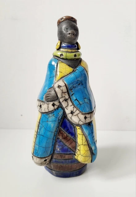 Verrückte südafrikanische Ndebele Raku Studio Keramik Frau Figur 7,5" 19 cm
