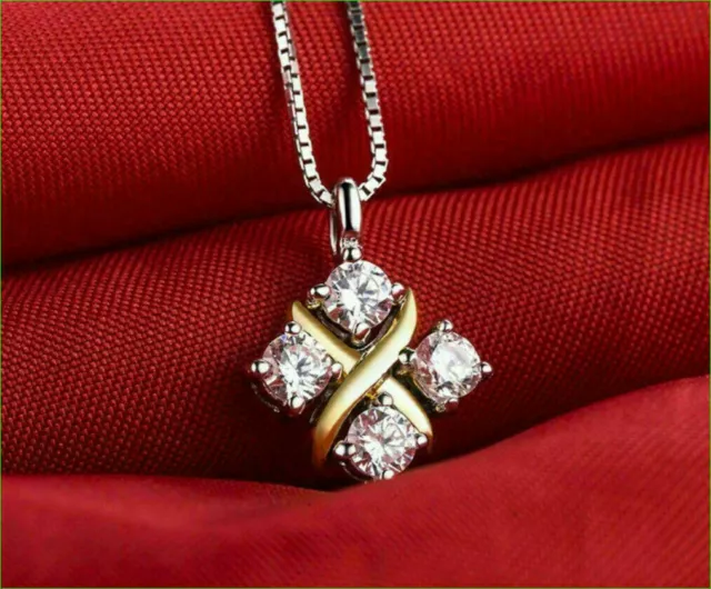 2Ct Round Cut Lab Created Diamond Pendent 14K Two Tone Gold Plated 18 Free Chain