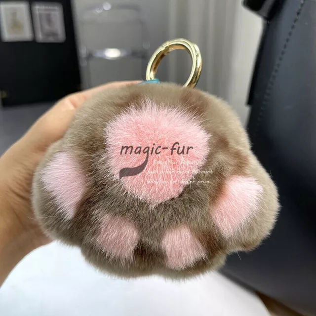 Rex Rabbit Fur Cat Paw Cute Keyring Pompom Soft Bag Charm Keychain Pendant Toy