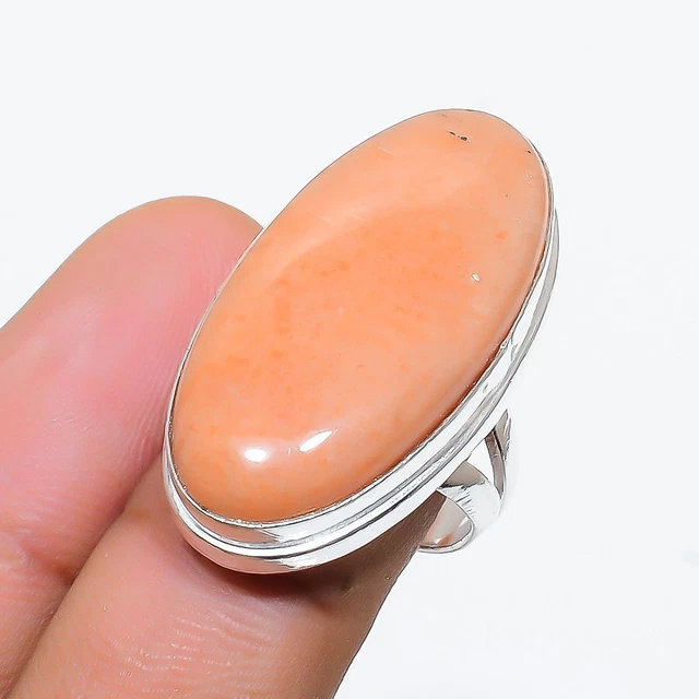 Orange Aventurine Gemstone Handmade 925 Sterling Silver Jewelry Ring Size 7