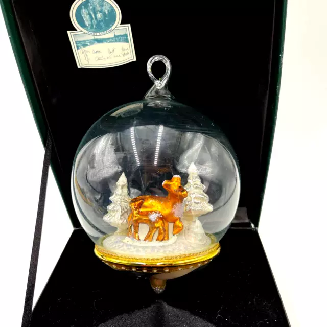 MOSTOWSKI Komozja Winter Forest Deer Glass Christmas Ornament NEIMAN MARCUS