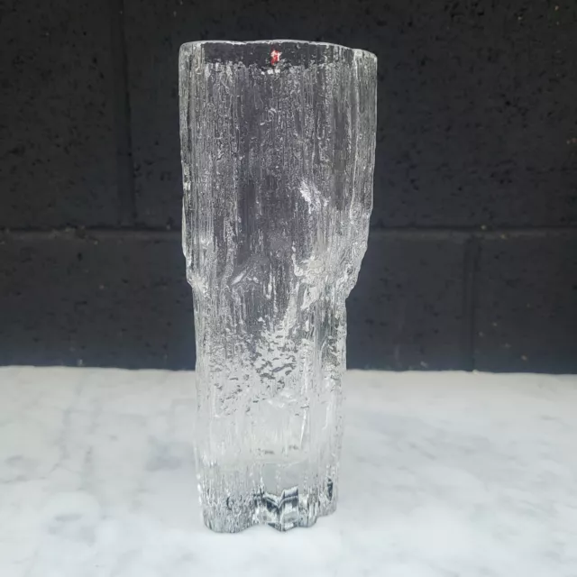 Iittala Texured Art Glass Ice Vase MCM AVENA Signed Tapio Wirkkala Finland 7"