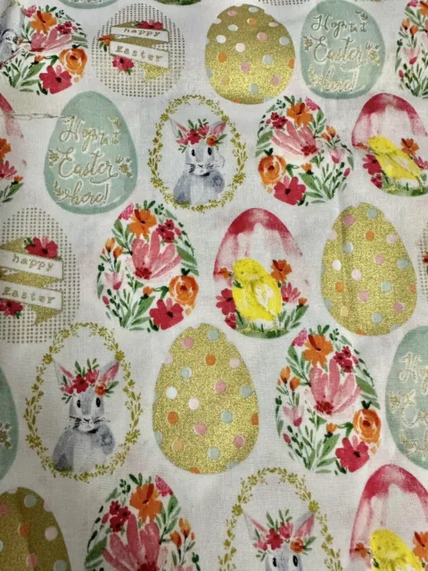 Cute Easter Bunny Egg Chick Floral Easter Egg Fabric Crafting Sew 38.5” x 45”