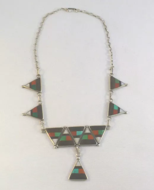 Great Vicki Westika Zuni Native American Inlaid Sterling Necklace- 18"
