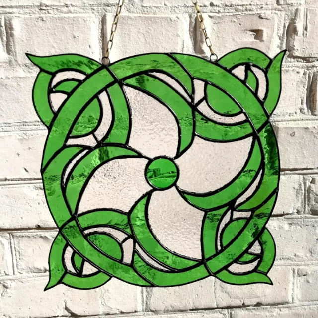 Abstract Vintage Style Circle Swirl Round Handcrafted Stained Glass Window Panel