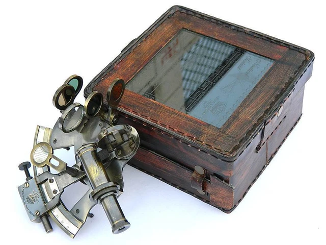 Sextant Nautique Antique En Laiton - Réplique De Navigation Maritime Ancienne - Avec Compas
