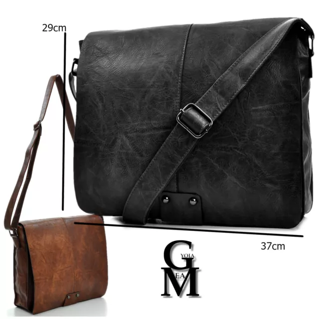 Borsa Uomo Vintage pelle venata BORSELLO Tracolla Messanger Uomo MARRONE grande