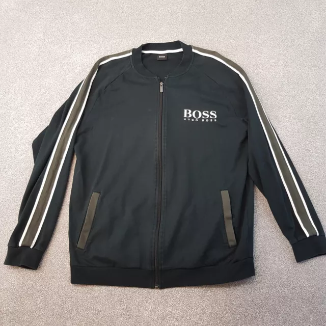 Hugo Boss Mens Track Jacket Large Black Zip Up Jumper Sweater Spellout Sports