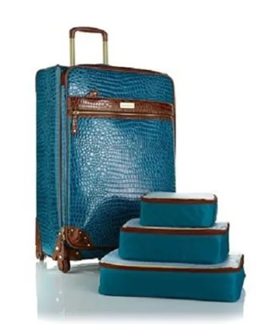 Samantha Brown Luggage Croco Embossed Wheeled Upright Travel Collection Peacock