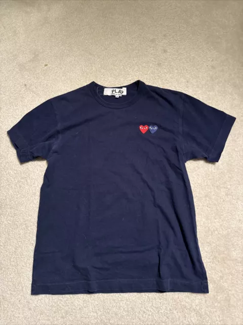 Cdg Play Commes Des Garcons Blue Tee T-Shirt Sz  M Double Heart Eyes (9)