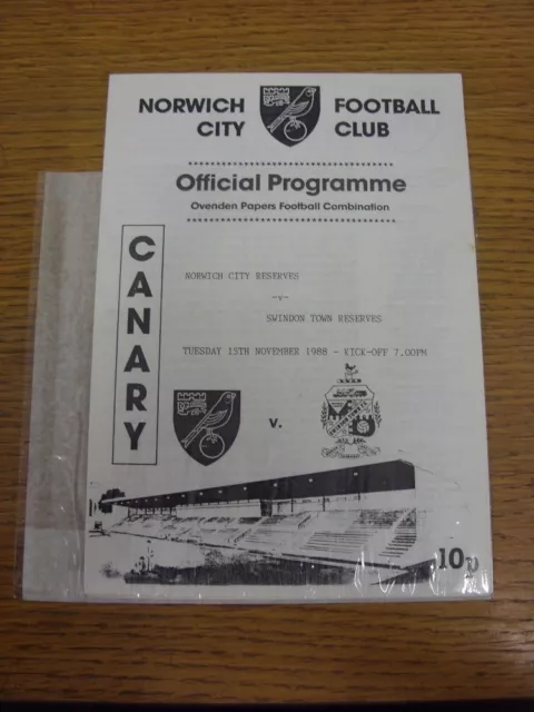 15/11/1988 Norwich City Reserves v Swindon Town Reserves  (4 Pages). Any faults