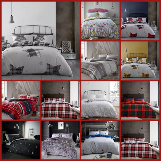 Flannel/Flannelette 100% Brushed Cotton Duvet Cover Set Single Double King