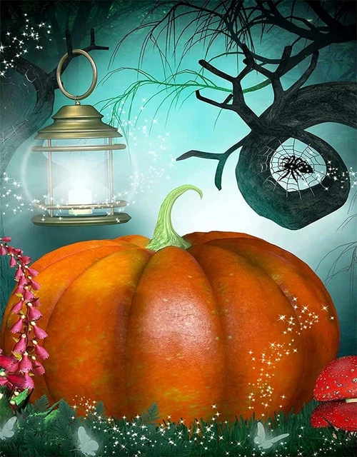 Kits de pintura de diamantes, Halloween otoño bosque de hadas calabazas árboles de hongo Lante