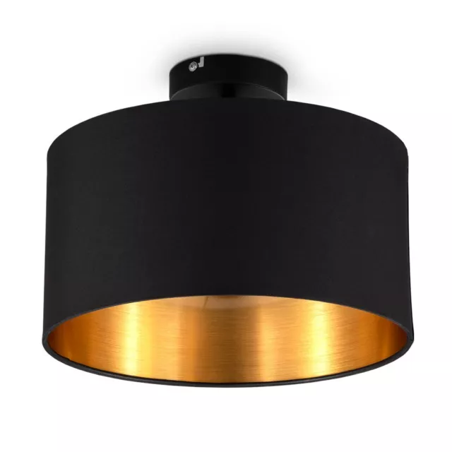 Stoff-Deckenleuchte schwarz-gold rund 30cm Textil Lampe Decke E27 Wohnzimmer LED