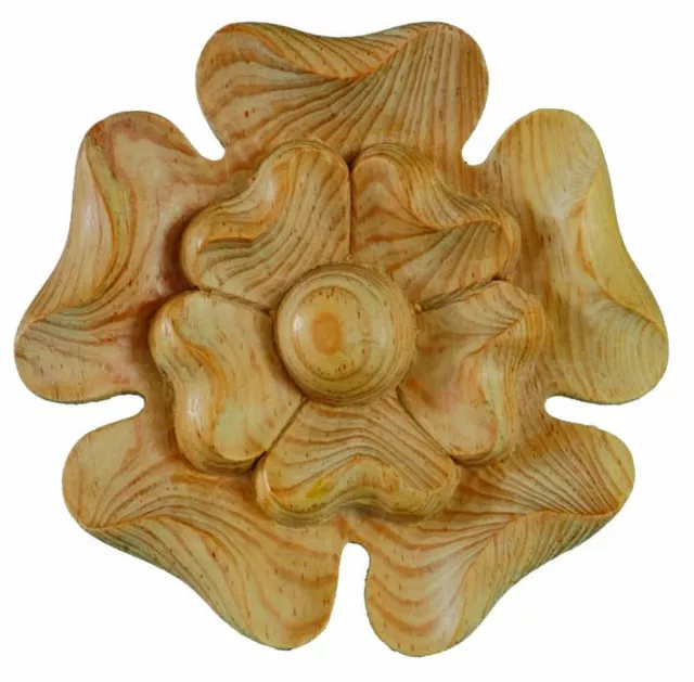 Victorian Style Wooden Decorative Applique Yorkshire Rose Carved in Pine - PN431