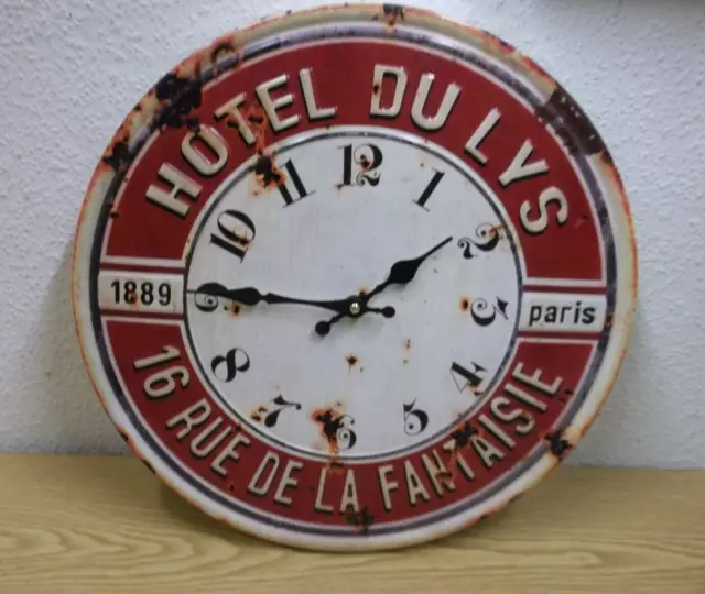 Rétro Horloge Murale Hotel Dulys Paris France Mécanisme à Quartz Montre Métal
