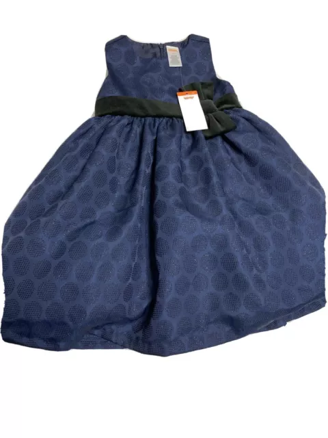 NWT Gymboree Girls Navy Blue Polka Dot Short Sleeve Dress w/ Bows on Side Sz 3T