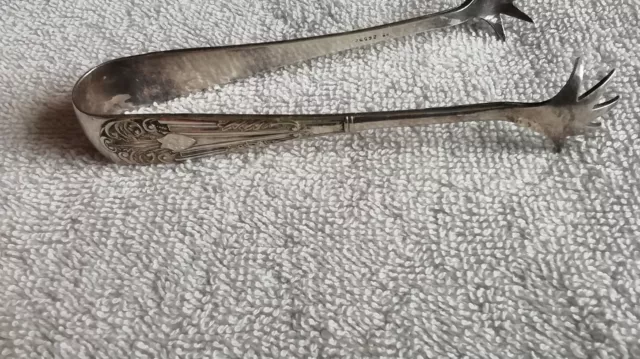 Antique Lovely Pair Of Claw Sugar Tongs Nips, Patterned Handle, 11cms Long.