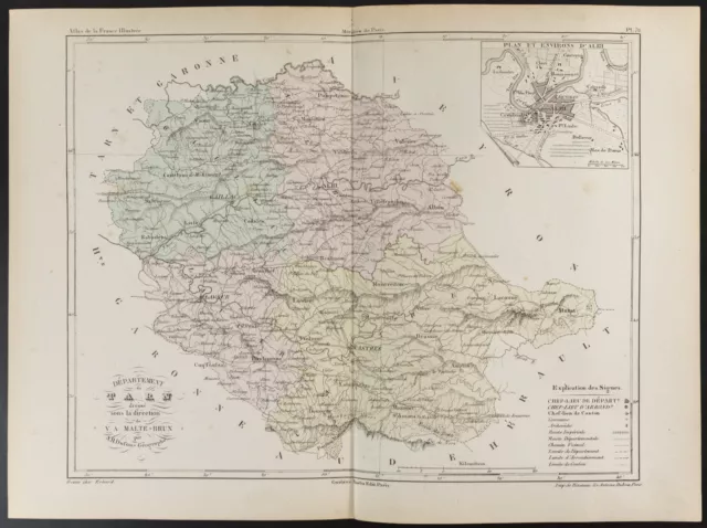 1855 - Carte ancienne du département du Tarn, par Dufour