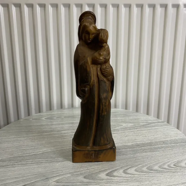 Antique Hand Carved Wood Catholic Our Lady Mary Madonna Jesus Statue Figure