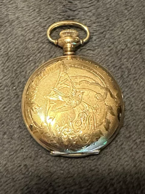 Antique Vintage Omega Engraved Pocket Watch For Parts Or Repair-GOLD FILLED!!!