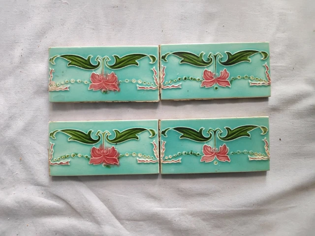 1940s Vintage Embossed Majolica Ribbon Art Architecture Furniture Tile England