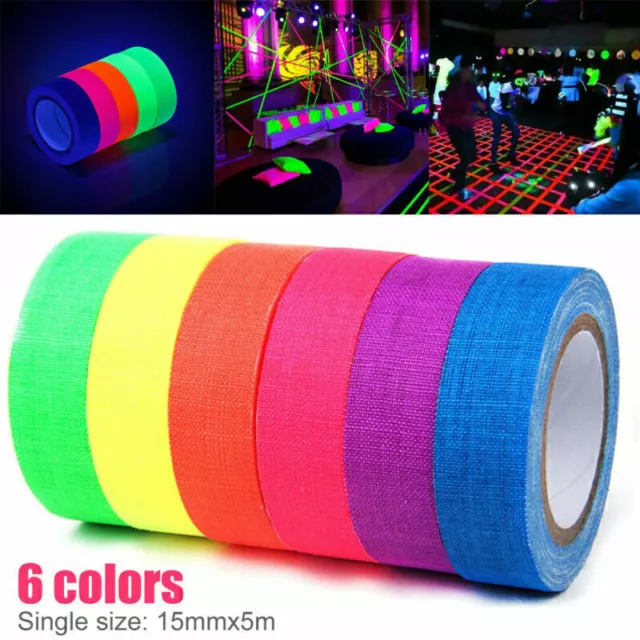 6x UV Leucht folie nachleuchtend neon fluoreszierend Leuchtband Klebe band J7T9