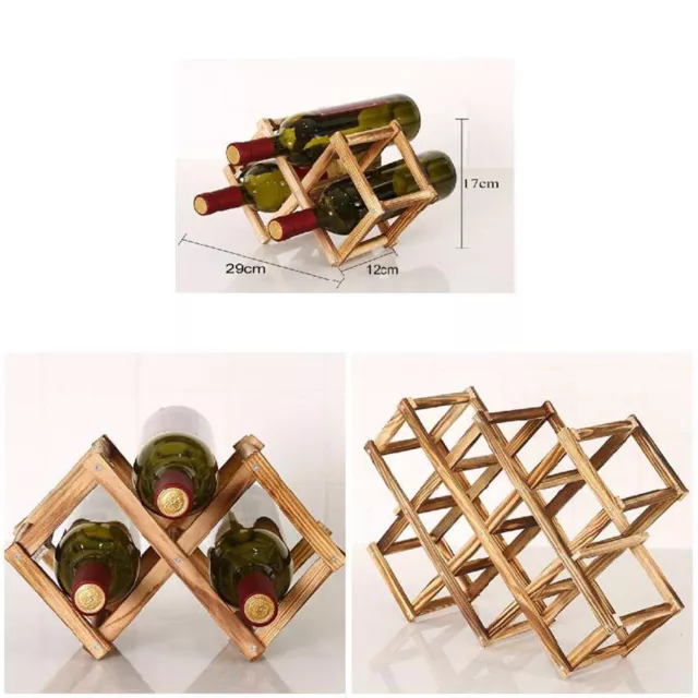 3-10 Bottles Wooden Wine Rack Bottle Holder Foldable Free Standing Storage Shelf 2