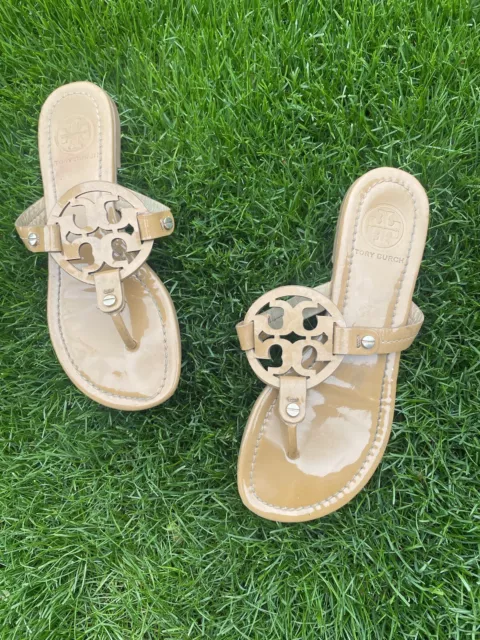 Tory Burch Sandals Womens 6 ? Miller Thongs Flip Flop Flats Brown Leather SlipOn