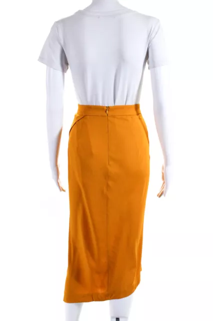 Michelle Mason Womens Side Slit Midi Pencil Skirt Orange Size 2 3