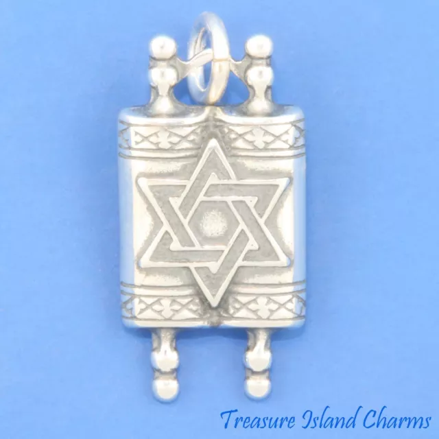 Torah Judaic Scroll Hebrew Jewish 925 Sterling Silver Charm Pendant David Star