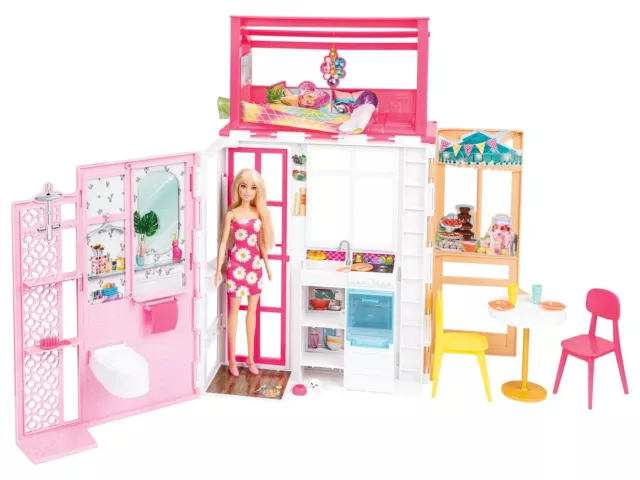 Barbie Ferienhaus- mit Möbeln und Puppe tragbar  Neu OVP