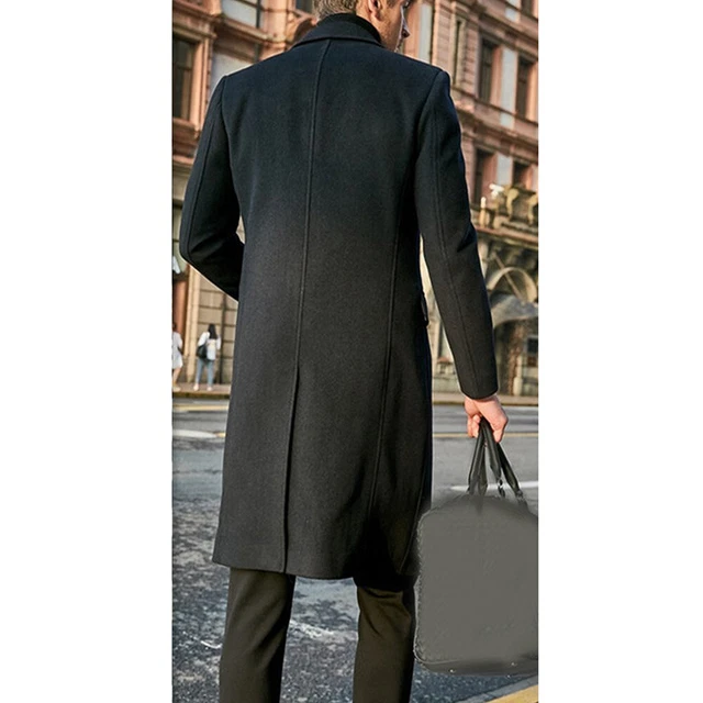Mens Winter Trench Coat Long Jacket Lapel Neck Outwear Single Breasted Overcoat 7