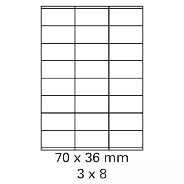 100 Bögen Etiketten 70 x 36 mm je 24 Sticker auf DIN A4 selbstklebend weiß