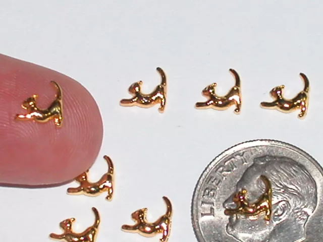 2pc Miniature dollhouse super tiny little Gold plated nail Kitty Cats charm 6mm