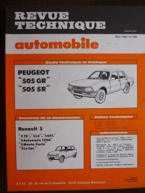 RTA revue technique 398 PEUGEOT 505 GR SR - RENAULT 5